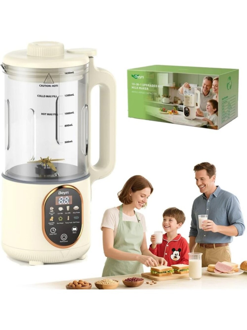10-in-1 Nut Milk Maker - Automatic Soy Milk Machine, 60oz Capacity, Easy Clean